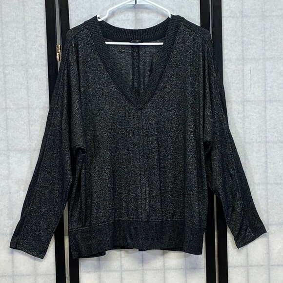 Buffalo Black & Grey Lightweight V-Neck Banded Hem Sweater XL Drop Long Sleeves - Picture 1 of 13